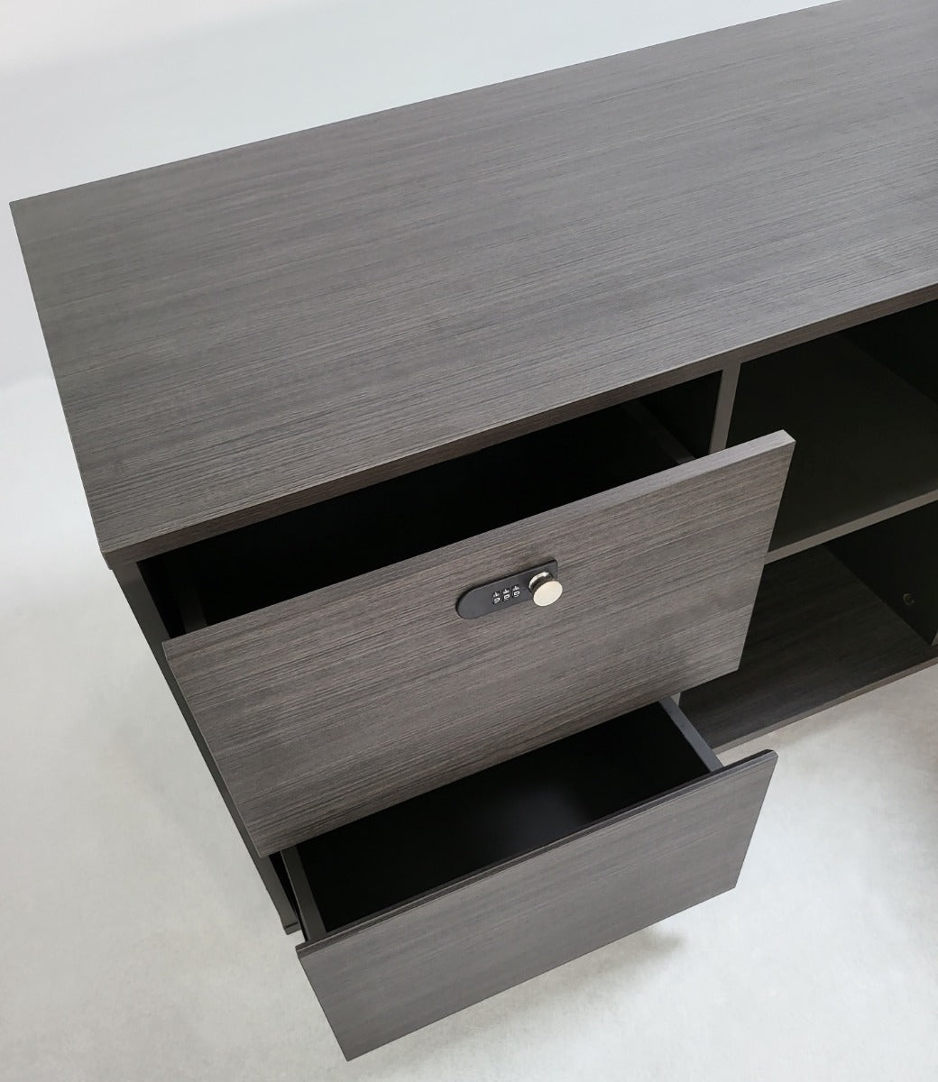 Large Modern Grey Oak Corner Executive Office Desk with Built in Storage - 2400mm - BWJ-HD0224